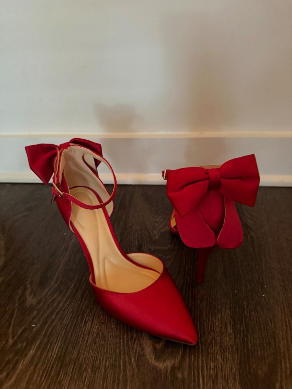 Red Satin Strap Heels